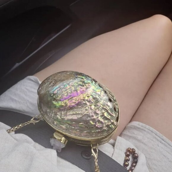 Iridescent Abalone Shell Clutch with Raw Crystal Closure | Natural - Picture 2 of 2